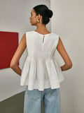 Patcute Pleated Peplum Sleeveless Blouse