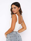 Patcute Lace Trim Button Up Tank Top