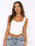 Patcute Lace Trim Button Up Tank Top