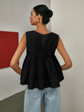 Patcute Pleated Peplum Sleeveless Blouse