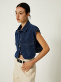 Patcute Denim Pockets Turn Down Collar Vest