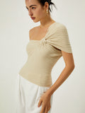 Patcute Asymmetrical One Shoulder Knotted Knit Top