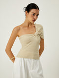 Patcute Asymmetrical One Shoulder Knotted Knit Top