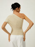 Patcute Asymmetrical One Shoulder Knotted Knit Top