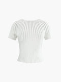 Patcute Plain Short Sleeve Knit Top