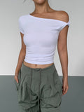 Patcute Asymmetrical Neck One Shoulder Off Top