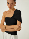 Patcute Asymmetrical One Shoulder Knotted Knit Top