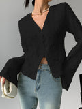 Patcute V-Neck Ruffle Long Sleeve Blouse