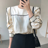 Patcute  Casual O-neck Patchwork Women Blouses Shirts Full Sleeve Ruffles Female Blouses Shirts 2020 Spring Summer Tops Blusas