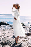 Patcute long sleeve beach cover dresses vintage lace white summer dress sexy deep v neck long women dress boho Bohemia vestidos