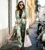 Patcute  green floral print satin kimono kaftan women bikini cover up vintage long sleeve autumn robe vestidos boho beach blouses