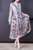 Patcute New 2024 Women's Summer Runway  Embroidered Long Dress Ladies V-neck Lantern Sleeve Mesh Vintage Party Dress