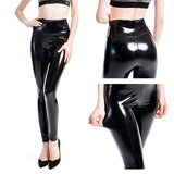 Patcute   Push Up Women Black Leggings High Waist Elastic PU Leather Skinny Pants Shiny Wet Look Metallic Latex Ankle-Length Bottom