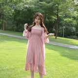 Patcute Mesh Fairy Dress Women Pink Sweet Elegant Korean Party Spaghetti Strap Dress Summer Casual Vintage Holiday Sexy Dress Women