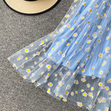 Patcute   Summer Beach Mesh Floral Dress Women Vintage Elegant Sexy Beach Sundress Woman Party Night Korean Kawaii Vestidos