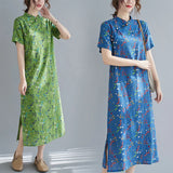 Patcute  New Arrival Stand Collar Vintage Chinese Style Dress Thin Light Soft Cotton Blend Loose Summer Dress Women Casual Dress