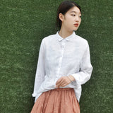 Patcute  Spring New Korean Fashion Women Long Sleeve Loose Casual Shirts Vintage Cotton Linen Blouses Femme Tops White Shirt M181