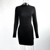 Patcute  Black Backless Mini Dress For Women Long Sleeve Fashion Evening Club Party Sexy Dresses Bodycon Skinny Elegant Vestidos