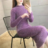 Patcute Women's Winter Clothing 2024 Imitation Mink Wool Thick Warm Turtleneck Sweater Dress Sheath Bodycon Dresses For Women Casual