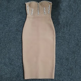 Patcute Sexy Strapless Women Dress Bandage Bodycon New Elegant Beading Party Evening Club Midi Dresses Summer Autumn Clothes