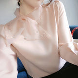 Patcute  Long Sleeve OL Office Women's Shirt Blouse Blusas Womens Tops And Blouses Chiffon Shirts Bow Tie Lady Top Plus Size