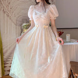 Patcute Elegant Princess Dress Women Vintage Lace-up Party Long Fairy Dresses for Women 2022 Spring Victorian Wedding Midi Dress Korean