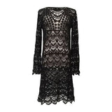 Patcute white sexy Crochet lace dresses women bikini cover up Hollow out see through robe boho beach wear summer mini vestidos