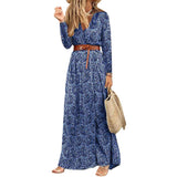 Patcute Womens Long Dress Summer V-neck Boho Belted Maxi Dress Casual Sexy Party Dress Ladies Bohemian Beach Holiday Sundress