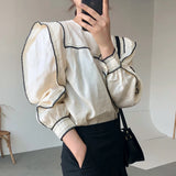 Patcute  Casual O-neck Patchwork Women Blouses Shirts Full Sleeve Ruffles Female Blouses Shirts 2020 Spring Summer Tops Blusas