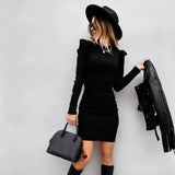 Patcute  Sexy Women Mini Knitted Dress Long Sleeve Crewneck Solid Skinny Vestidos Autumn Winter Fashion Elegant Bodycon Dresses For Women