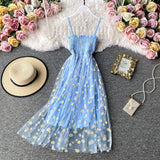 Patcute   Summer Beach Mesh Floral Dress Women Vintage Elegant Sexy Beach Sundress Woman Party Night Korean Kawaii Vestidos