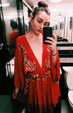 Patcute new Floral Embroidery boho dress 2020 summer vintage sexy  beach dresses deep V-neck long Sleeve mini party women dress vestidos