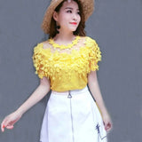 Patcute  New Summer Autumn Women Lace Blouse Sweet Floral Hollow Out Lace Shirt Female Backless Mesh Blouses Blusas Short Tops AB929