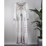 Patcute cotton floral embroidered maxi dress o-neck tassel long Sleeve white Summer dresses Vintage boho women dress clothing