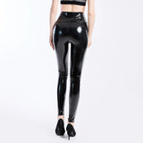 Patcute   Push Up Women Black Leggings High Waist Elastic PU Leather Skinny Pants Shiny Wet Look Metallic Latex Ankle-Length Bottom