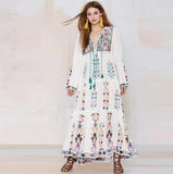 Patcute cotton floral embroidered maxi dress o-neck tassel long Sleeve white Summer dresses Vintage boho women dress clothing