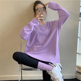 Patcute  Summer new women's Fashion Top Korean O-neck long sleeve  purple T-shirt