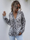 Patcute  Autumn And Winter Women's Shirt Snake Skin Print V-Neck Long Sleeve Fashion Versatile Shirt For Woman Blouses