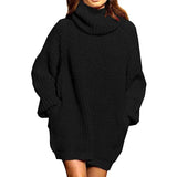 Patcute oversized long sleeve turtleneck knitted sweater for women Solid white pullover Fashion double pocket sweater dress