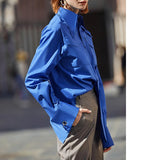 Patcute  AEL Royal Blue shirt women Lapel Blouse Feminina fashion Safari style Spring Summer top Clothing loose Plus Size new