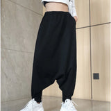 Patcute  Baggy Cross-Pants Women Solid Color Harajuku Streetwear Jogger Sweatpants Elastic Cotton Wide Leg Trousers  Loose Harem Pants