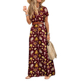 Patcute Womens Long Dress Summer V-neck Boho Belted Maxi Dress Casual Sexy Party Dress Ladies Bohemian Beach Holiday Sundress