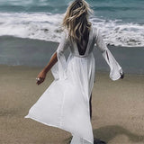 Patcute  White Cover ups for women Tunic cotton lace sexy Backless see through Cover up dress Beach smock Swimwear coverup