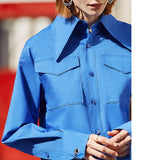 Patcute  AEL Royal Blue shirt women Lapel Blouse Feminina fashion Safari style Spring Summer top Clothing loose Plus Size new