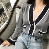 Patcute  Korean Version of the V-neck Small Fragrance Slim Short Slim Cardigan Sweater  Women's  Jacket Outer