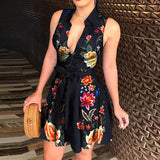 Patcute Sexy Women Deep V-neck Shirt Dress Summer Sleeveless Chain Print Mid-calf Dresses Laides Lace Up Party Dresses Clubwear