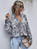 Patcute  Autumn And Winter Women's Shirt Snake Skin Print V-Neck Long Sleeve Fashion Versatile Shirt For Woman Blouses