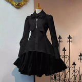 Patcute  Summer Elegant Party Black Gothic Women Lolita Dresses Big Size Bow Collar Pleated Lace Up Goth Vintage White Chic Jurken