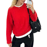 Winter Fashion Color Trends for 2024 - the red details round Neck Long Sleeve Sweater 2024 Fashion Women's Autumn Loose Casual Pullover