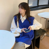 going out outfits Klein Blue Solid Color Sweater Vest Knitted Coat Women's Clothing Autumn and Winter 2024 New Outdoor V-neck Top